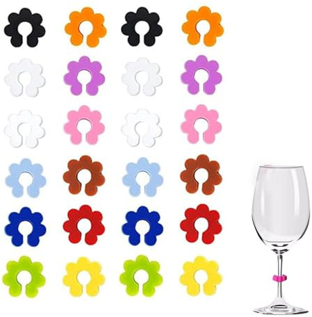 24 Stück Glasmarker,Glasmarkierer Silikon,Glas Markierung Trinkgläser,Gläser Markieren Party,Glasmarkierer Edel und Kinder,Namensschilder für Gläser,Glass Marker für Weinglas,Cocktailglas,Trinkglas