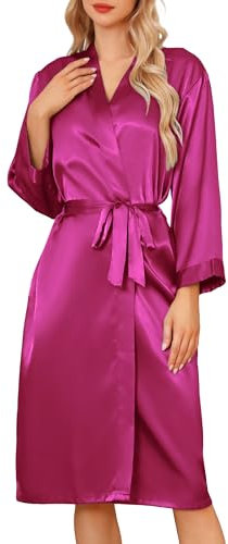 Sopesil Peignoir Satin Femme Robes Longues pour Femmes Robes de Mariée Vêtements de Nuit Doux pour le Mariage,Col en V,S,Rose Fuchsia