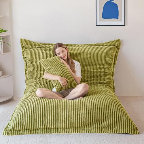 MAXYOYO Sitzsack, Riesen Bean Bag,Cordstoff Abnehmbar,Grün,135 * 190 * 25 | Großes Bodenkissen für Erwachsene&Kinder, Cordstoff Abnehmbar, Flauschiger Schaumstoff Füllung, 3-in-1 vielfältig umwandelbar