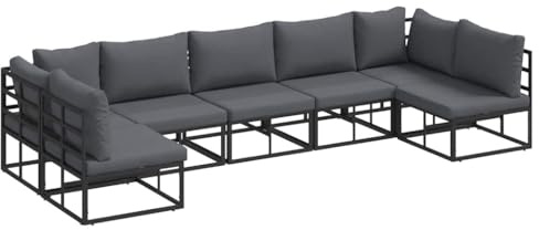 vidaXL Gartensofa-Set mit Kissen 7 pcs Schwarz Aluminium, Garten und Terrasse, modernes Lounge-Set, Sofa mit verstellbaren Füßen, wetterfestes Möbel, den Sommer genießen