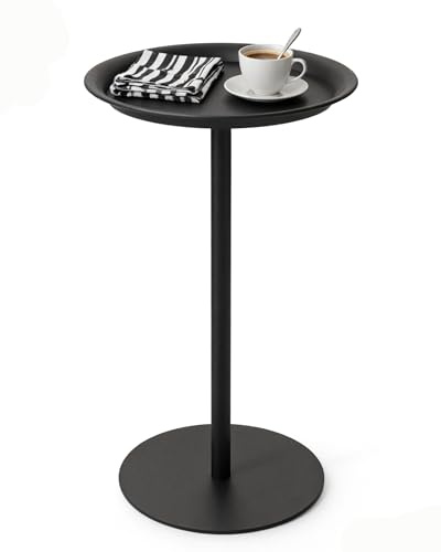 Cre Cra Kleiner Runder Beistelltisch,Getränketisch schwarz,Beistelltische mit Metallsockel,Runde Getränke-Beistelltisch,30.5 x 30.5 x 57cm