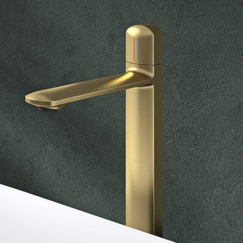 Mai & Mai Wasserhahn Bad 31,3cm hoch, Waschtischarmatur Gebürstet gold | Einhebelmischer Mischbatterie Bad Armatur Badezimmer aus Messing, mit Wassersparfunktion DIN-Anschlüsse WAO-1190H