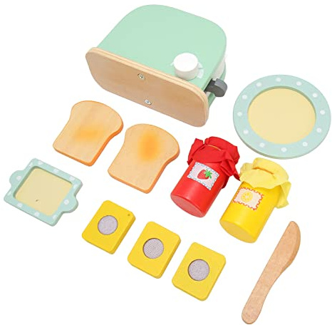 Asixxsix Toy Kitchen Wooden Pop Up Toaster Play Set, Toy Toaster Pretend Kitchen , Interactive Early Learning , Kids Play Accessories Set, Gifts for Boys Girls