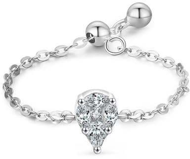 Wycian Matching Rings Gay Verlobungsring Damen 925 1.5mm Kubischer Zirkon Tropfenförmige Verstellbare Kette Größe Einstellbar für Neujahr