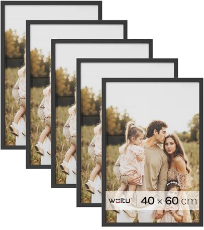 WOLTU Bilderrahmen 40x60, 5er set, MDF-Holz Fotorahmen mit Passepartout | Schwarz, Posterrahmen für Poster, Fotos, Puzzle, aufhängbar & aufstellbar, Collage-Wanddeko mit bruchsicherer PS-Platte
