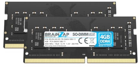 BRAINZAP Memoria RAM DDR4 SO-DIMM PC4-2666V-SB0-11 1Rx8 2666 MHz 1.2 V CL19 para ordenador portátil sin búfer Non-ECC (8 GB (2 x 4 GB)