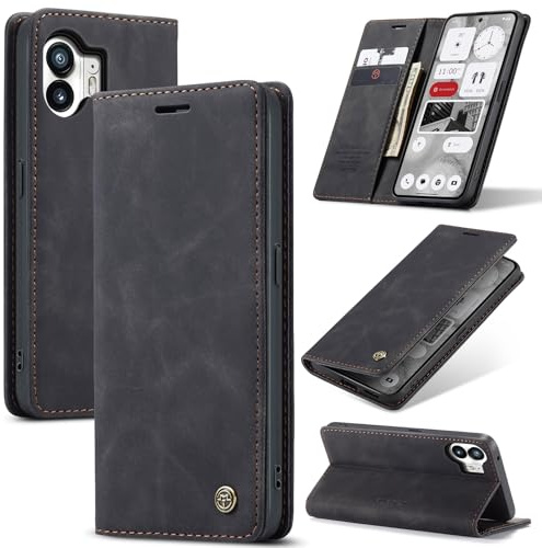 WJXEXRS Handyhülle für Nothing Phone 2 Hülle, Premium Klapphülle Leder Schutzhülle Klappbar mit Kartenfach Ständer Magnet Handytasche Standfunktion Flip Case, Lederhülle für Nothing Phone 2 - Schwarz
