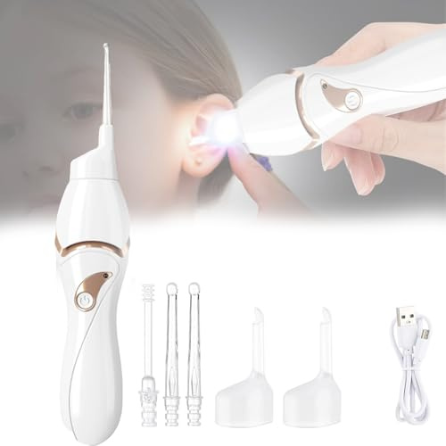 Nettoyeur D'Oreille éLectrique, Puissant Aspirateur D'oreille électrique Plus sûr et Indolore Avec Lumière Et 5 têtes de Rechange Trois Mois avec Une Seule Charge Pour Bebe, Adulte
