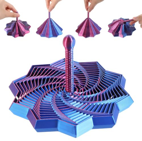 Wanmu 3D Printed Fidget Fractal Expanded Sensory Fidget Star for Adults | 3D Printer Figets, with Handle, Cool Dual Motion, Sensory Spinner, for Office Desk, Whirling Spiral, Stress-Relief, Focus