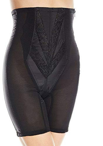 Rago Style 6210 | High Waist Long Leg Shaper with Side Zipper | Extra Firm Control | Tummy Waist & Thigh Sculpting | Made in USA (Black, M/28)