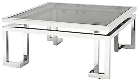 Casa Padrino Luxus Art Deco Designer Couchtisch Edelstahl poliert mit Rauchglas - Luxus Kollektion