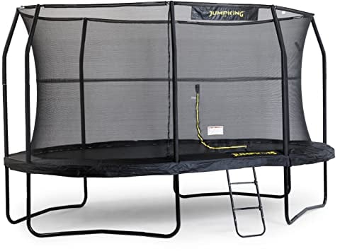 Jumpking 8ft x 11.5ft / 10ft x 15ft / 14ft x 17ft Oval Trampoline With Safety Enclosure Net & Ladder - JumpPod ❘ Outdoor Trampoline For Adults & Kids, Great For Fun | Revolutionary POD™ Connector