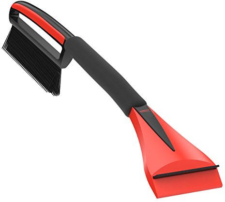 AUPROTEC Eiskratzer Auto mit Besen & Softgriff/Eiskratzer mit Besen/Scheibenkratzer Auto/Schneekratzer Auto mit Besen/Scheibenkratzer Winter/Eisschaber Auto – ASE 1 schwarz-rot