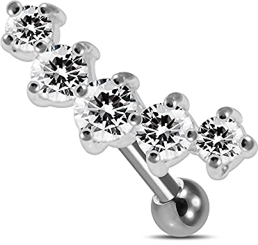 Monster Piercing | 925 Sterling Silber | Helix Tragus Knorpel Piercing | 5 funkelnde Kristallsteine | rund geformt | Ohrpiercing Ohrknorpel Ohrringe | Stabstärke: 16 Gauge, Stablänge: 6MM