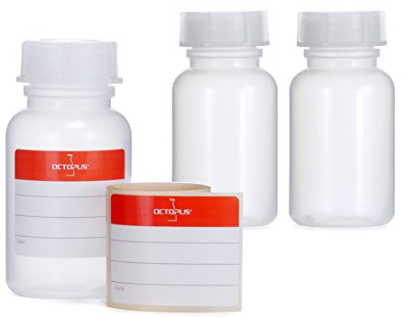 3 x 5 frascos botellas de LDPE con rosca de, química kalien Botella, laboratorio con tapa como recipiente de almacenamiento para laboratorio, cocina o Hobby, transparente, 3x 100 ml