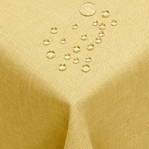 DecoHomeTextil Leinen Optik Farbe Größe wählbar - Eckig 160 x 400 BZW.400x160 BZW. 160x400 cm Gelb mit Lotus Effekt Tischdecke mit Fleckschutz Gelb TD Eckig