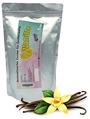 1 kg Aromazucker VANILLE - Zucker für Zuckerwatte Zuckerwattemaschine - Aromatisierter Zuckerwatte-Zucker für Zuhause - Farbzucker mit Vanillegeschmack für Popcorn und Dekorieren