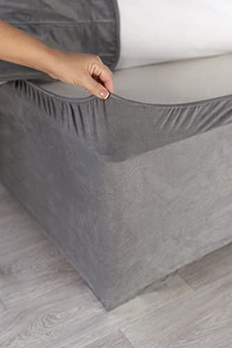 Belledorm Querbehang, 48,3 cm, Extra tief, Faltenvolant – verwandelt einen langweilig aussehenden Diwan – luxuriöses Velourslederimitat, anthrazit, Doppelbett
