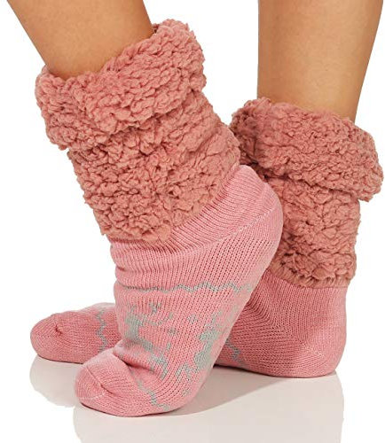 Cleostyle Collection warme Hüttensocken/Kuschelsocken/Strümpfe Hausschuhe mit Teddyfell und ABS 85 (Altrosa)