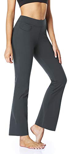 SAFORT Regular/Tall Bootcut Yoga Hose mit 71cm/76cm/81cm/86cm Schrittlänge, 4 Hosentaschen,Lange Bootleg-Hose, Flare-Hose, Grau L