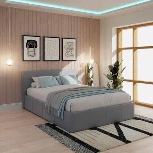 GFW Classic Leather Upholstered Ottoman Storage Bed With Gas Side Lift & Under Bed Storage, King, Grey