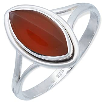 mantraroma Damen Ring 925 Silber Karneol Edelstein orange schlicht groß modern