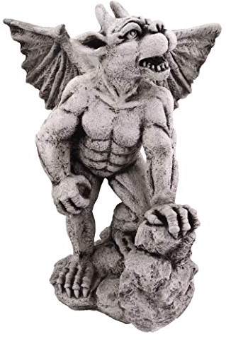 gartendekoparadies.de Gargoyle mit Flügeln, Steinfigur, H. 56 cm, 25 kg, Grau, frostsicher aus Steinguss für Außenbereich