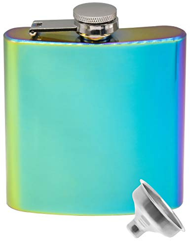Outdoor Saxx® Stainless Steel Hip Flask 175ml Rainbow Effect Paint Design Mirrored in Gift Box