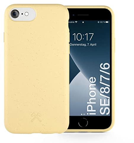 Woodcessories - Antibakterielle Hülle kompatibel mit iPhone SE 2022 Hülle gelb, iPhone SE 2020 Hülle gelb, iPhone 8/7/6s - Plastikfrei, nachhaltig aus pflanzlichen Materialien