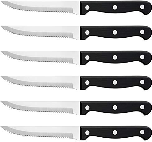 Homikit Steak Knives, Stainless Steel Serrated Kitchen Knife Set of 6, Utility Table Dinner Knife Cutlery Sets for Steak Bread Tomato Meat, Sharp & Classy Design, Dishwasher Safe