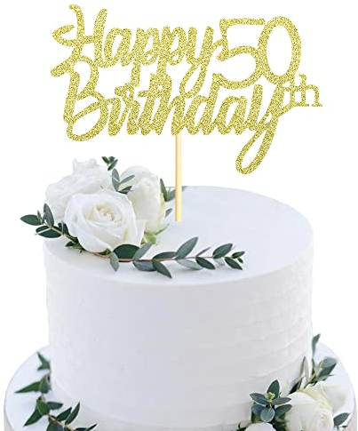 Sumerk 1 Stück Happy 50th Birthday Cake Topper Glitter 50.Geburtstag Tortendeko 50 Geburtstag 50th Geburtstagskerzen Cake Topper Tortendeko für mann frauen