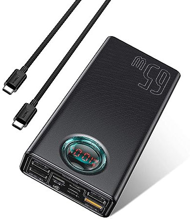 Baseus Power Bank 30000mAh, 65W PD USB C Fast Battery Pack Charger, 5 Output Port Portable Charger Battery for iPhone 11, MacBook, iPad Pro, Laptop, Samsung, Nintendo Switch and More (Black)