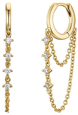 NOELANI Damen Creolen vergoldet aus 925er Sterling Silber mit synthetischen Zirkonia (1,2 cm), Gold, Kommt in Schmuck Geschenk Box, 2031570