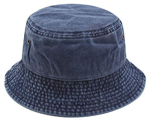 JFAN Fischerhut Unisex Eimer Hut Sommer Einfachheit Hut UV Schutz Doppelte Retro Abnutzung Sonnenhut Faltbar Segeltuch Hat 56-58CM Marine