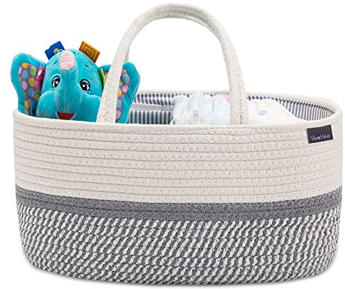 YeaYee Baby Windel Caddy Organizer，Multifunktionale Aufbewahrungsbox für Windeln， mit wechselbaren Fächern, 100% Baumwoll-Leinen, tragbarer Aufbewahrungskorb für Windeln, Babyparty-Geschenk