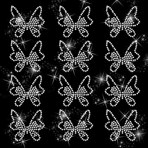 FINGERINSPIRE 12 Stück Schmetterling Strass Eisen auf Hotfix Transfer 2,5x2 Zoll Kleidung Reparatur Dekoration für Kleidung DIY Projekte Schuhe Kleidungsstücke Taschen Dekoration