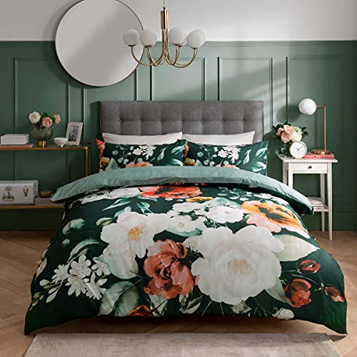 Sleepdown Bettwäsche-Set mit Blumenmuster, 100% Baumwolle, 135 x 200 cm, Grün/Weiß