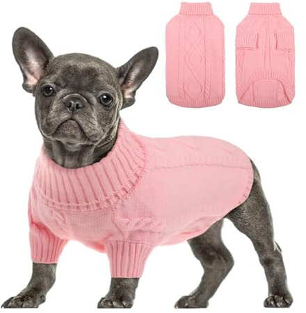 Queenmore Dackel Pullover Hundepullover Kleine Hunde Wärme Hundepulli Strick Pullover Hund Strickmantel Mit Zopfmuster Hundepullover Französische Bulldogge Bulldog Chihuahua Katzen Corgi, Rosa, S