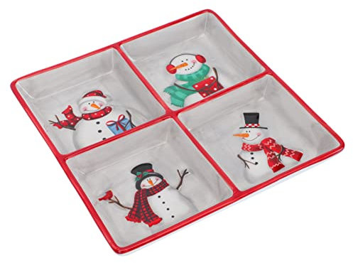 TOPBATHY Nordic Style Christmas Ceramic Divided Tray 4-Compartment Ceramic Tray for Fruits Vegetables and Snacks Christmas Divided Serving Plate for Parties and Gatherings