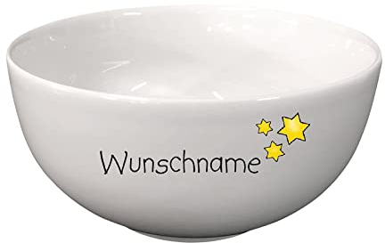 doriantrade Müslischale Porridge Schale Schüssel Porzellan Weiß Sterne personalisierbar mit Wunschname Name Geschirr mit Namen personalisiert
