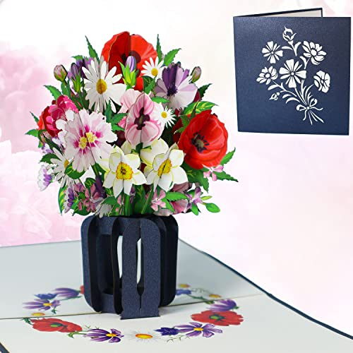 LINPOPUP®, LIN17764, Pop Up Karte Blumen, Blumenkarten,Blumenstrauß Pop-Up, Grußkarten, Klappkarte, Muttertagskarte, Abschied, Geburtstagskarte, Gute Besserung, Blumenstrauß, N505