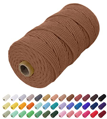 Uiopa Makramee Garn 2mm x 200m, Baumwollkordel Farbig Baumwollgarn Geflochten Baumwollseil, Natürliche Baumwollschnur für Wandbehang, Vorhang, Traumfänger, Hängepflanze, Deko (Karamell)