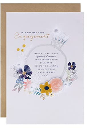 Hallmark Verlobungs-Glückwunschkarte – zeitgenössisches, illustriertes geprägtes Blumen-Design