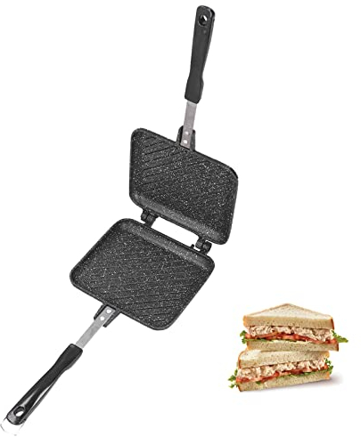Breakfast Pan Double Sided Pan Grilled Cheese Maker Non Stick Aluminum Breakfast Pancake Pan Sandwich Maker for Breakfast Toast Panini Waffle