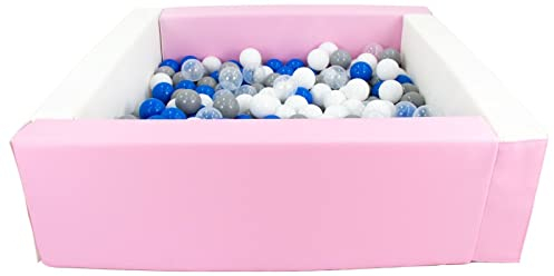 Velinda Bällebad Bällepool Bällebecken Spielbecken Kinderpool quadratisch 200 Bälle (Farbe des Pools/der Bälle: weiß, pink (Pastell)/weiß, transparent, blau, grau)