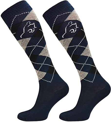 TODO Comodo Karierte Reitsocken STPDJ | Reitstrümpfe Reiter Kniestrümpfe | Baumwolle Socken Damen Herren Kinder (STPDJ - RS15, 35-38)