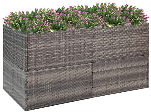 WIFESE 157x80x80 cm Pflanzkübel Grau Poly Rattan Blumentopf Gross PflanzküBel Groß Hochbeet Metall AußEn Plant Box Blumentopf Hoch Flower Pot Blumentopf Rechteckig Blumentopf Grau mit Stahl