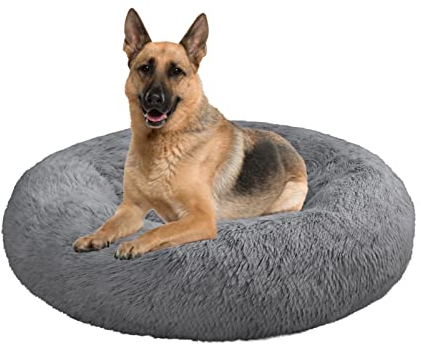 Grand Filippo Fluffy Hundebett mit waschbarem Bezug 100 cm - Handgefertigt Hundebett Flauschig - Hundekissen Flauschig - Katzenbett Maschinenwaschbar - Rund Katzenbett Grau