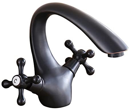 ZYCDP Robinet Rétro Salle de Bain, Mitigeur de Lavabo Eau Chaude et Froide Disponible, Robinet Salle Bain Lavabo Vintage, Mitigeur Lavabo en laiton avec Poignée Croisée, noir