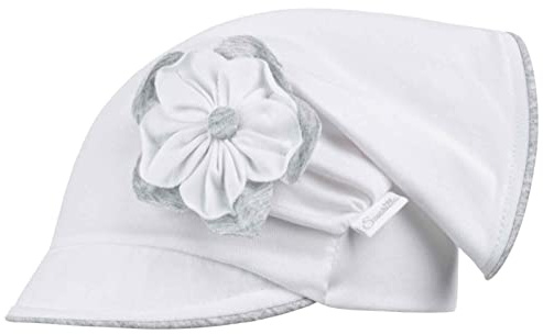 Smarilla Mädchen Mütze Schirmmütze Kopftuch Schildmütze Sommer Baumwolle, Bekleidungsgröße: 50-52, Farbe: Weiß-Grau